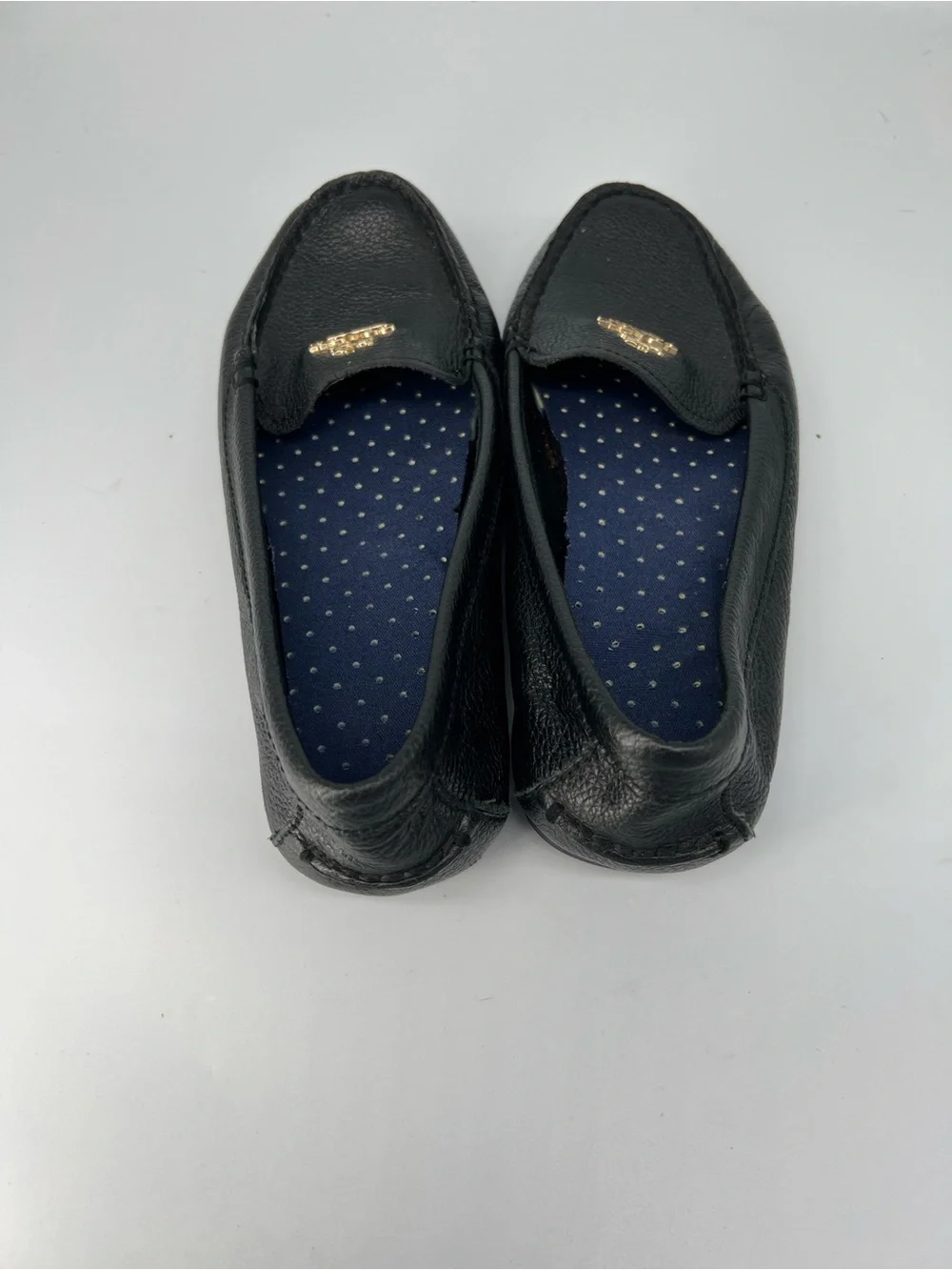 Coach women’s Black Leather Loafers with Gold Logo size 7